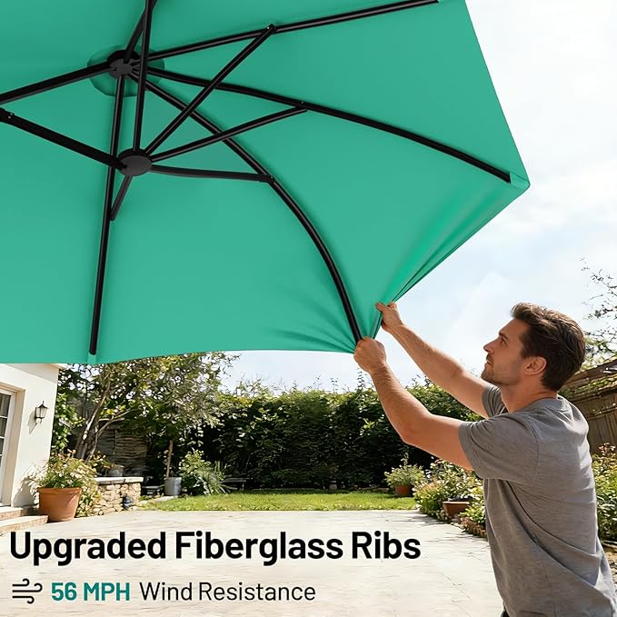 AreShark 15ft Patio Umbrella with Base, Double Sided Outdoor Umbrella with 12 Fiberglass Ribs, Large Outdoor Umbrella for Garden, Pool, Deck, Backyard & Market, Cerulean