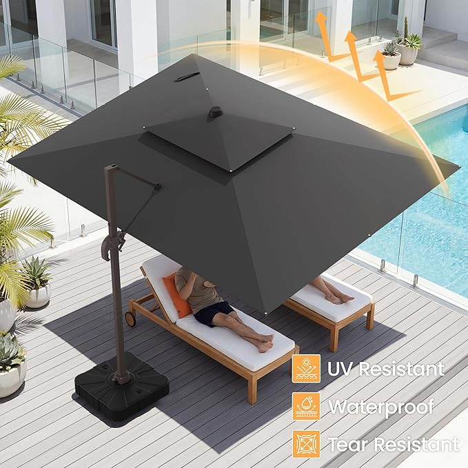 HASLE OUTFITTERS 9x12 FT Patio Cantilever Umbrella, Outdoor Offset Large Rectangular Heavy Duty Double Top Umbrellas with 360° Rotation for Pool Garden Deck，Grey