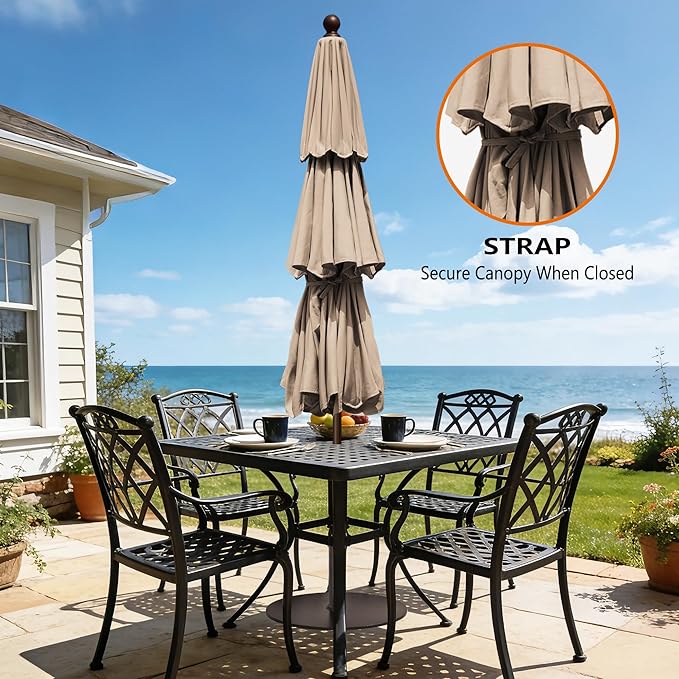EliteShade USA 10-Year-Non-Fading 10ft 3-Tier Market Patio Umbrella, Commercial Grade Outdoor Table Umbrella with Crank Open, Windproof & UPF 50+ UV Protection, Heavy Duty Ventilation for Garden, Deck, Pool, Backyard, Beach & Bistro, Heather Beige
