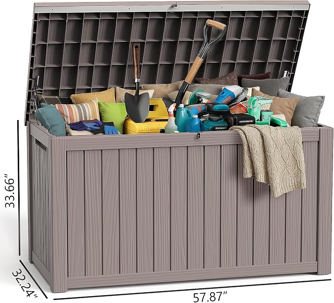 PatioZen 280 Gallon Large Deck Box,Resin Outdoor Storage Box with Lockable for Patio Furniture, Pool Accessories, Garden Tools Waterproof Outside Storage Box, Grey