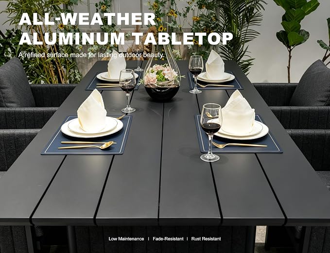 PURPLE LEAF Aluminum Patio Dining Set for Luxury Homeowners, 7-Piece Outdoor Dining Furniture Table and Chairs with Olefin Cushions and Pillows for Backyard Parties and Poolside Hosting Grey