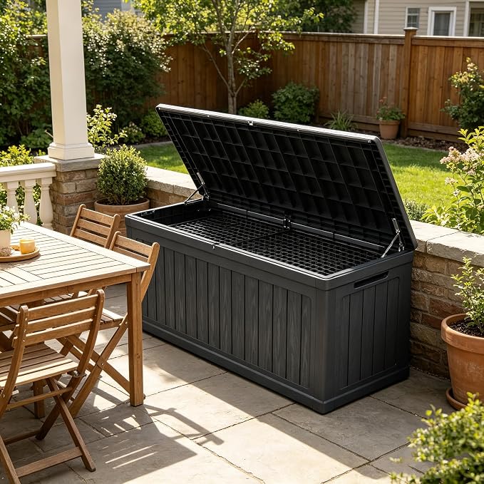 260 Gallon Large Outdoor Storage Deck Box XXL Resin Waterproof Lockable Patio Storage 68"x32"x34" Black for Patio Furniture Garden Tools Sports and Pool Equipment