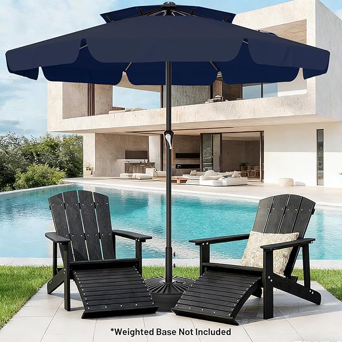 AreShark 12ft 2-Tier Patio Umbrella with Valance - Outdoor Umbrella Waterproof UV Protection, Market Table Umbrella w/ 8 Sturdy Ribs&Crank for Pool, Backyard, Garden(Navy)