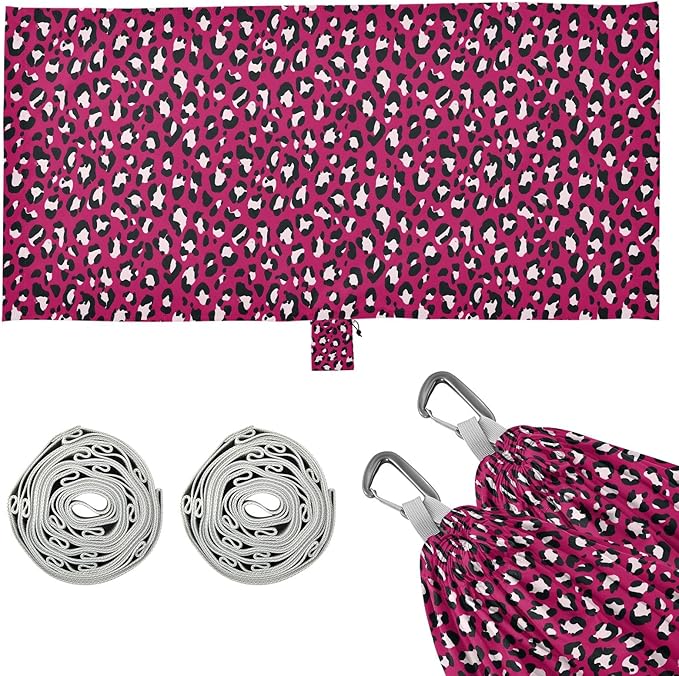 Camping Hammock Outdoor Hammocks for Outside Rose Red Leopard Cheetah Beach Trees Portable Lightweight with Pockets Tree Straps Indoor