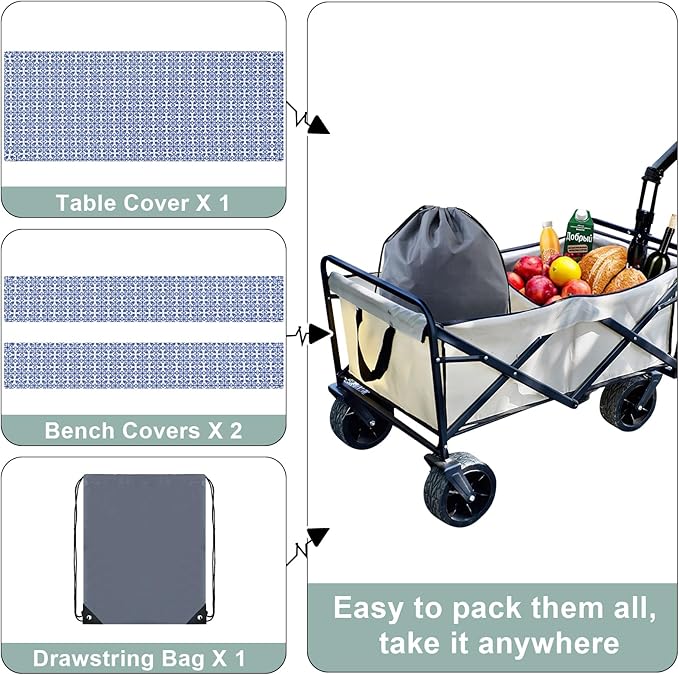 misaya Picnic Table Cover with Bench Cover, Waterproof Elastic Fitted Tablecloth for 8 Foot Tables, Rectangle Washable Polyester Tablecloths for Picnic, Camping, Outdoor (Blue, 30" x 96")