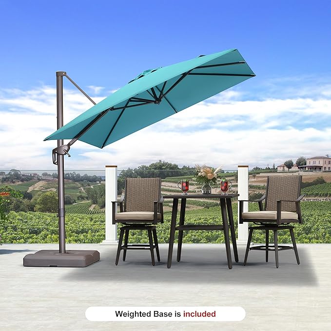 PURPLE LEAF 10' X 13' Patio Cantilever Umbrella with Base Rectangle Umbrella Outdoor with Aluminum Offset Antique Bronze Hanging and 360° Rotation for Pool Garden Deck Patio, Turquoise