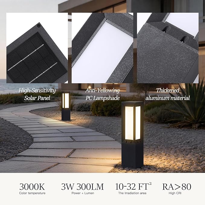 Modern Solar Pathway Lights Outdoor IP65 Waterproof, 23.62" Landscape Path Lights, Modern Commercial Pathway Lighting, 3000K LED Solar Bollard Light for Driveway Entrance Garage Courtyard