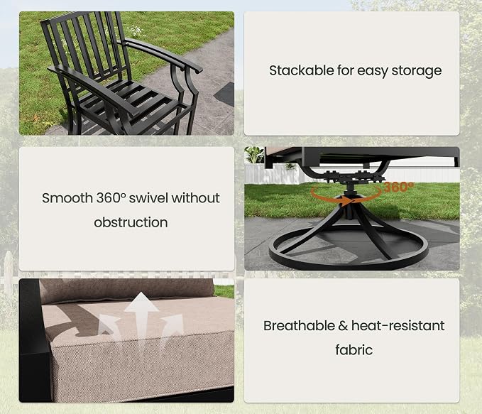 9 PCS Outdoor Patio Dining Set,Patio Table and Chairs Metal Outdoor Patio Furniture Set with Umbrella Hole,Dining Table Set with 8 Chairs for Deck,Backyard and Garden,Brown