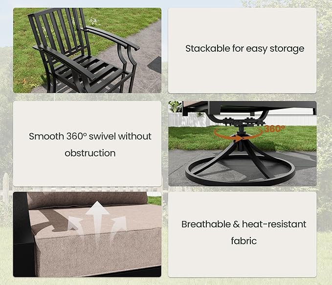9 PCS Outdoor Patio Dining Set,Patio Table and Chairs Metal Outdoor Patio Furniture Set with Umbrella Hole,Dining Table Set with 8 Chairs for Deck,Backyard and Garden,Brown