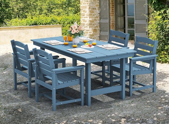 SERWALL Patio Dining Chair Set of 2,All Weather HDPE Dining Chair, Blue | Outdoor Dining Chairs built to last with 330 lb capacity. Compact 23.4"x23.6"x33.6"H. Weatherproof & easy to clean.