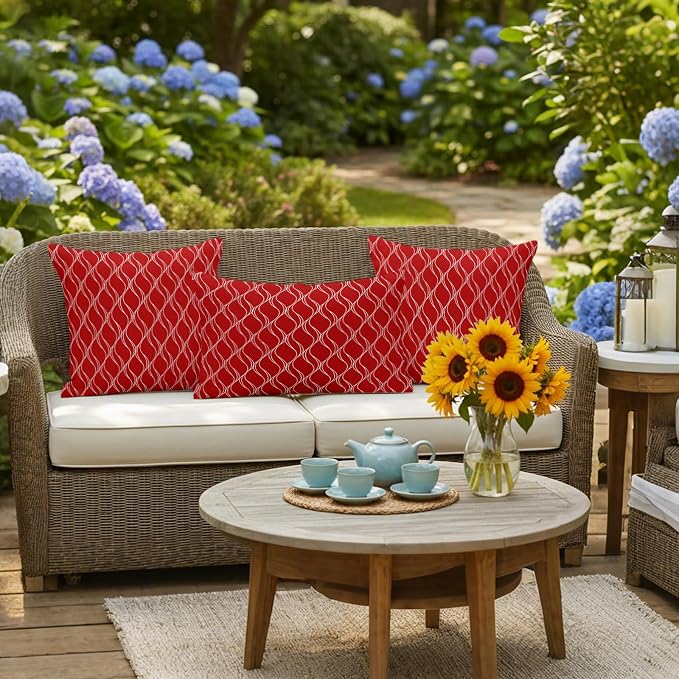 Red White Stripes Outdoor Pillow Covers 20x20 Inch Throw Pillow Covers Set of 2 Waterproof Decorative Pillow Cases Simple Geometric Modern Monochrome Cushion Covers for Patio Furniture Garden Couch