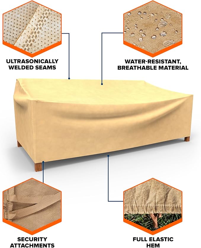 Budge All-Seasons Outdoor Patio Sofa Cover, Extra Extra Large (Tan) (P3A02SF1)