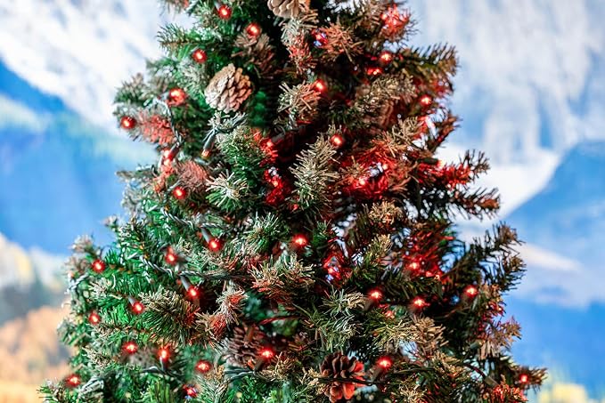 Novelty Lights 34ft 100 LED Red Christmas String Lights, Brown Wire