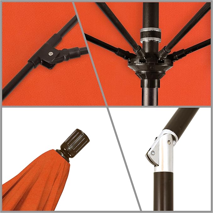 California Umbrella 11Ft Fiberglass Rib Patio Umbrella, Hand-Crank, Tilt-Collar, Bronze Frame, Solution Dyed Sunset Fabric