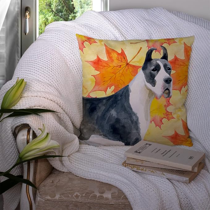 Caroline's Treasures BB9904PW1414 Harlequin Great Dane Fall Fabric Decorative Pillow, Yellow Machine Washable, Indoor Outdoor Decorative Pillow for Couch, Bed or Patio, 14Hx14W