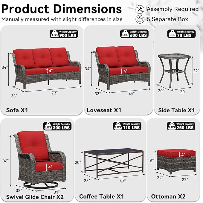 8 Piece Outdoor Wicker Patio Furniture Set, Outdoor Swivel Rocker Patio Chairs Set with Thickened Olefin Cushions, High Back and Deep Seating, Hand-Woven PE Rattan for Porch, Deck