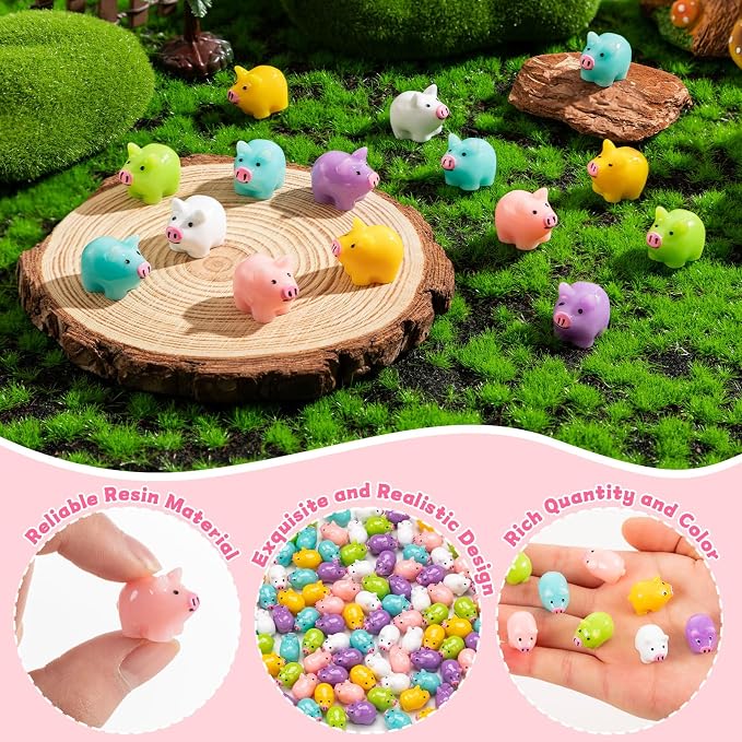 126PCS Mini Resin Pigs Figures Miniature, Colorful Tiny Pig for Cake Topper | Cute Pigs Figures Miniature, Tiny Pig Charms for Cake Topper, Garden Landscape Dollhouse Hide Game Room Decor DIY Craft