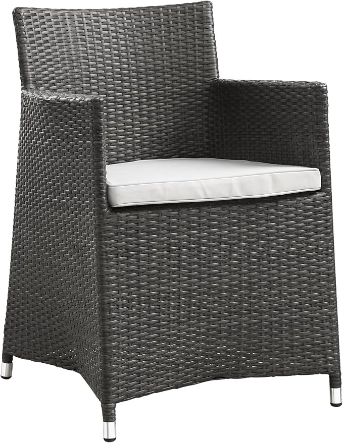 Modway Junction Wicker Rattan 7-Piece Outdoor Patio Dining Set with 63" Dining Table and Six Dining Armchairs with Cushions in Brown White