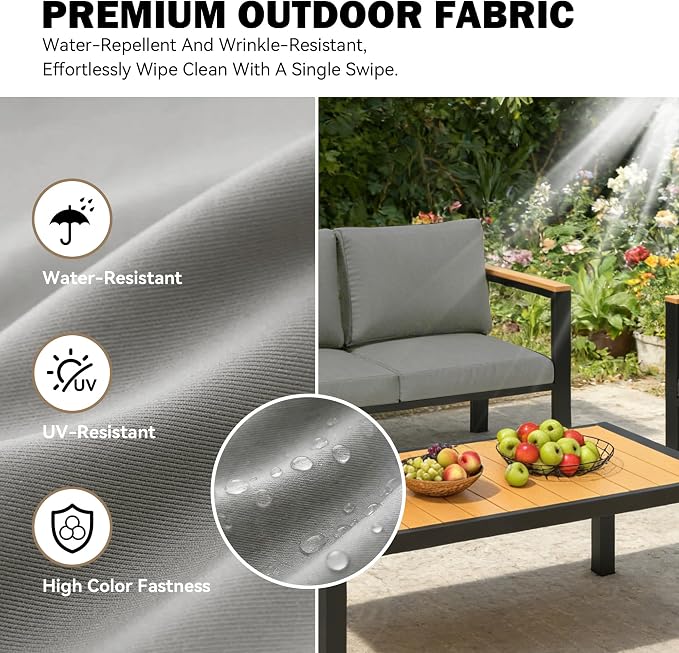 HOMREST Aluminum Outdoor Furniture Set, 6 PCS Metal Oversized Patio Furniture Set with Washable Cushions, 7 Seat Patio Conversation Set with Special Anti-Heat Armrest and Coffee Table, Gray