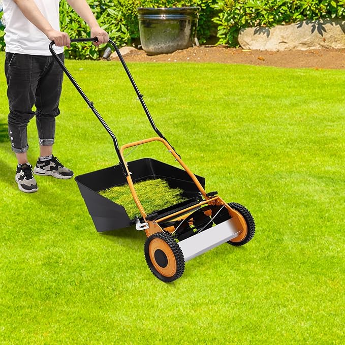 Reel Lawn Mower, 16" Manual Push Lawn Mower, Lawnmower Push Mower with Grass Catcher for Home, Backyard, Park Landscaping