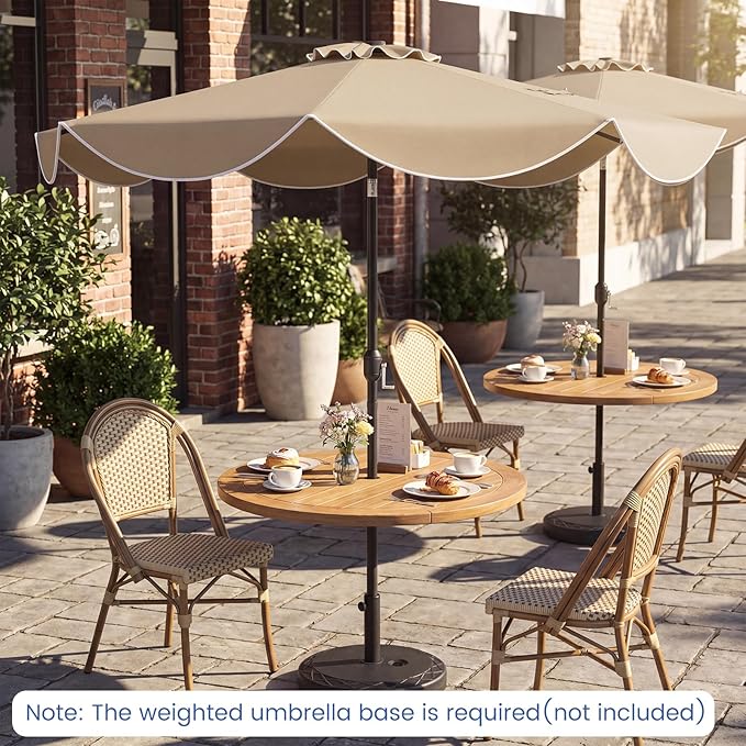 Tangkula 10 FT Solar Patio Umbrella, 2-Tiers Outdoor Scalloped Table Umbrella with 24 LED Lights, Tilt Adjustment, Crank, 8 Ribs for Market Backyard Pool Deck Beach Lawn (Tan)