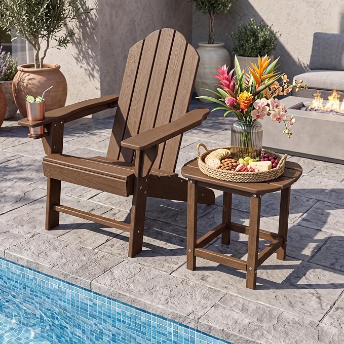 Tangkula Outdoor Side Table, Weather Resistant Adirondack Table, Outdoor Indoor Chairside End Tables, Waterproof HDPE, for Patio Poolside Porch Backyard, Easy Assembly, 19 x 14.5 x 18 Inch (2, Brown)
