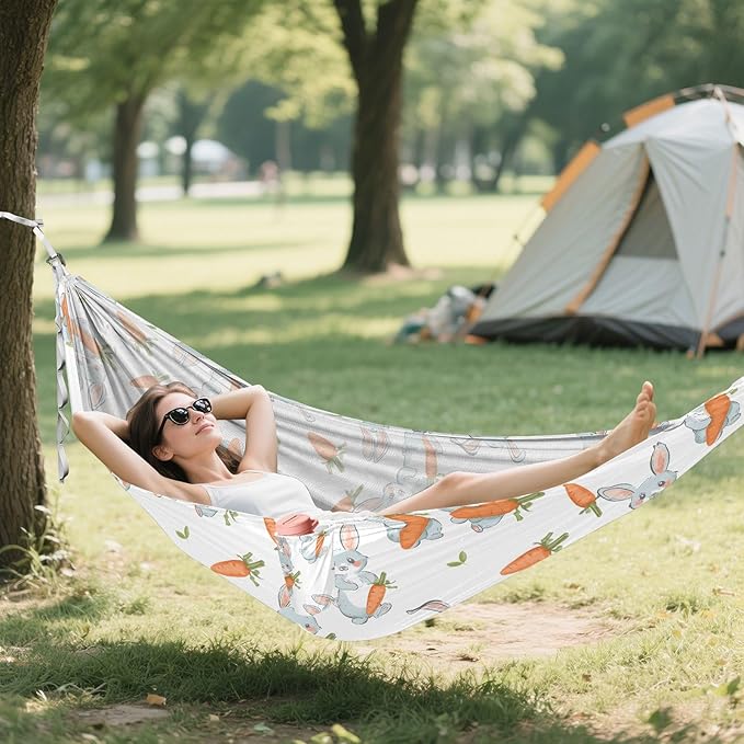 Camping Hammock Outdoor Hammocks for Outside Rabbit Carrot Beach Trees Portable Lightweight with Pockets Tree Straps Indoor Small