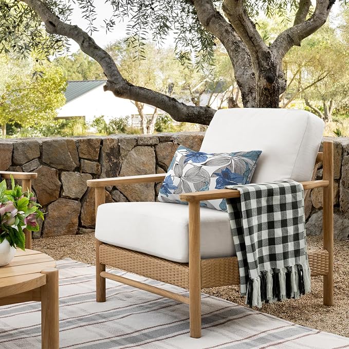 DYTXIII Pack of 2 Outdoor Waterproof Lumbar Pillow Covers ONLY, 12x20 Rectangle Decorative Double Printed Pillow Cases for Patio Couch Porch Furniture - Clemens Noir Blue