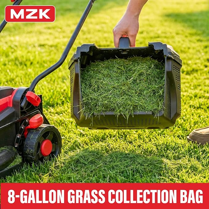 MZK 20V 13" Electric Lawn Mower, Brushless Cordless Lawn Mower with 4-Position Height Adjustment, Walk-Behind Push Mowers with 8 Gallon Grass Bag, 2 x 4.0Ah Batteries & Charger Included, LM13G8