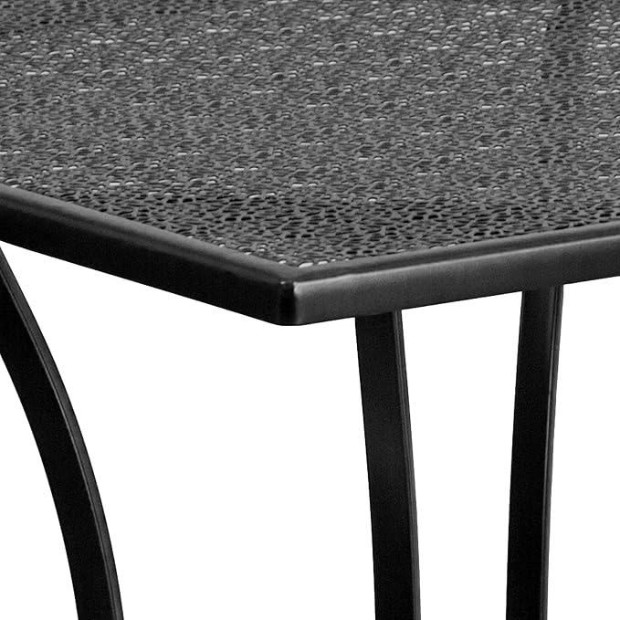 EMMA + OLIVER Commercial Grade 28" Square Black Indoor-Outdoor Steel Patio Table
