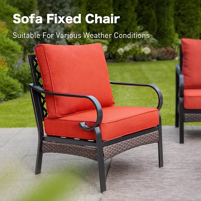 SUNSHINE VALLEY 5 Piece Metal Outdoor Patio Furniture Set, Patio Conversation Sets with 3-Seater Sofa, Loveseat, 2 Fixed Sofa (5.75" Thick Cushion) & Coffee Table Black Backyard Furniture, Rust Red