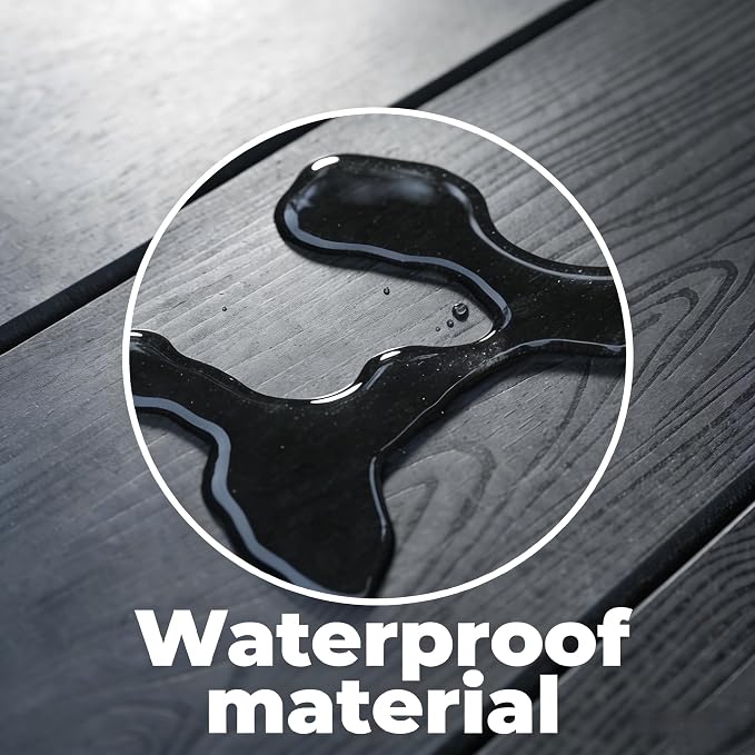 KEIKI 35" HDPE Outdoor Table, All Weather Patio Table with Umbrella Hole, Waterproof & Fade Resistant, Wood Grain Finish, Easy Assembly Patio Furniture for Garden Balcony Poolside Backyard, Black