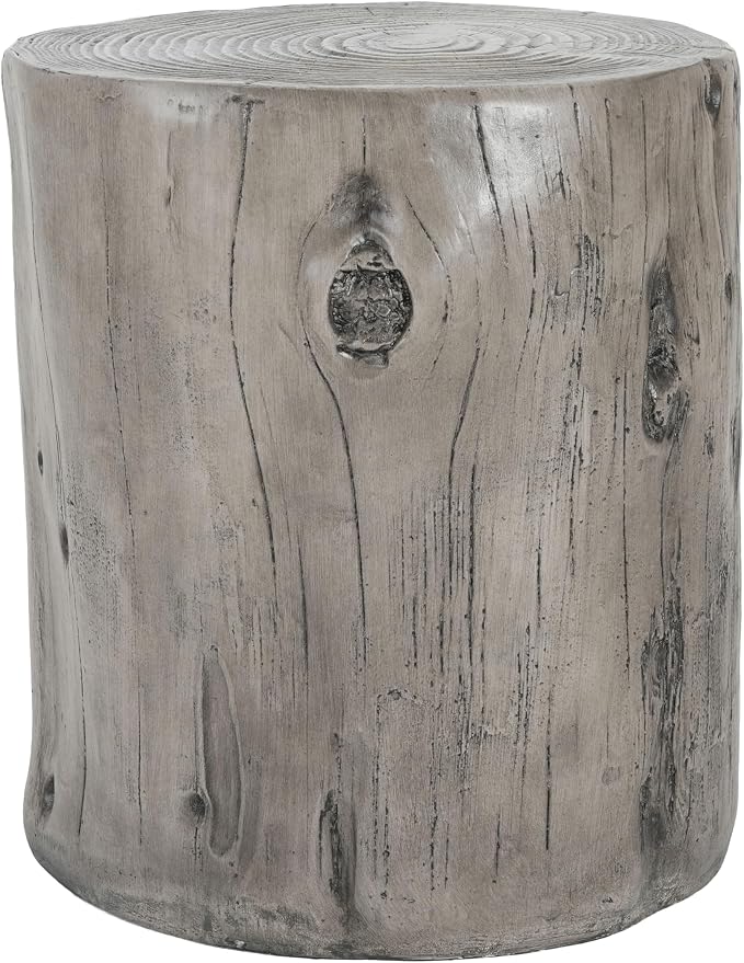 Realistic Tree Stump Side Table, Lightweight Concrete End Table for Indoor & Outdoor, Rustic Wood-Look Stool, Multi-Purpose Plant Stand, Weather-Resistant Accent Table, No Assembly Required, Gray
