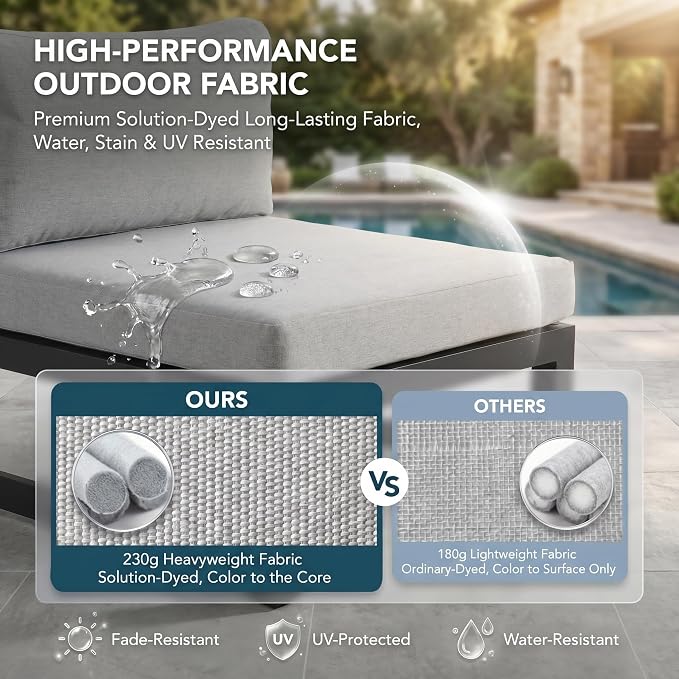 NICESOUL 13 Pcs Large Modern Aluminum Outdoor Sofa with Lounger & Fire Pit Table, 29" Deep Seat, 500 lbs Durable Sectional Set for Heavy People, All Weather Patio Furniture Set for Garden,Light Gray