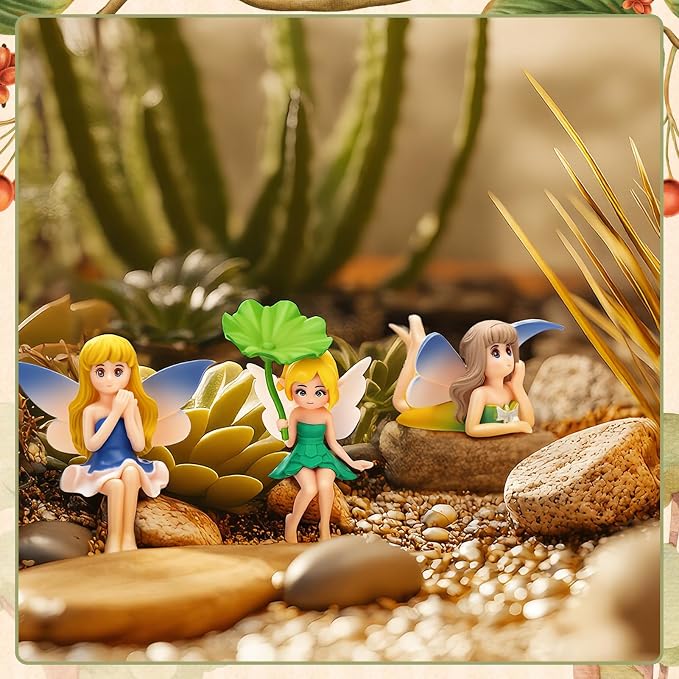 14Pcs Mini Fairy Garden Figurines Set | Miniature Tree Stakes Mini Fairy Figures with Fairy Garden Decor Cake Topper Landscapes DIY Terrarium Dollhouse Desk Decor