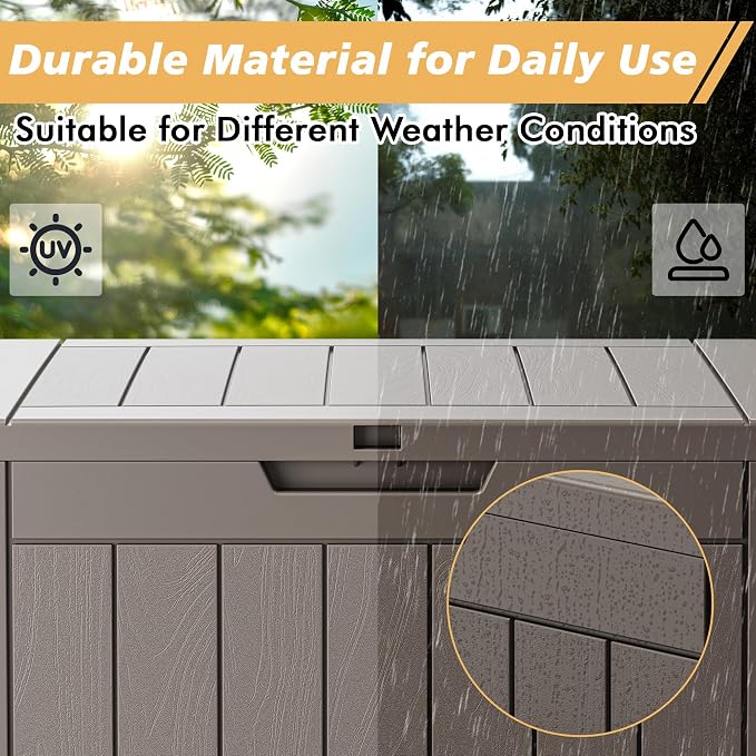 Fancyango 32 Gallon Outdoor Deck Box Waterproof, 2 Packs Storage Box for Patio, Resin Storage Bench Lockable for Garden Tools, Package Delivery, Grey