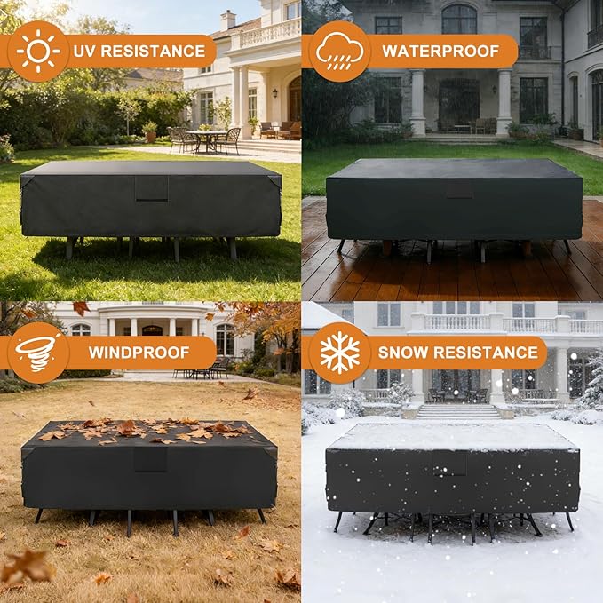 NEWBULIG Waterproof Patio Furniture Covers, Heavy-Duty 600D 111"L x 74"W x 28"H All-Weather Outdoor Furniture Cover Anti-UV with Air Vent for Couch, Sectional Sofa, Table and Chair, Black