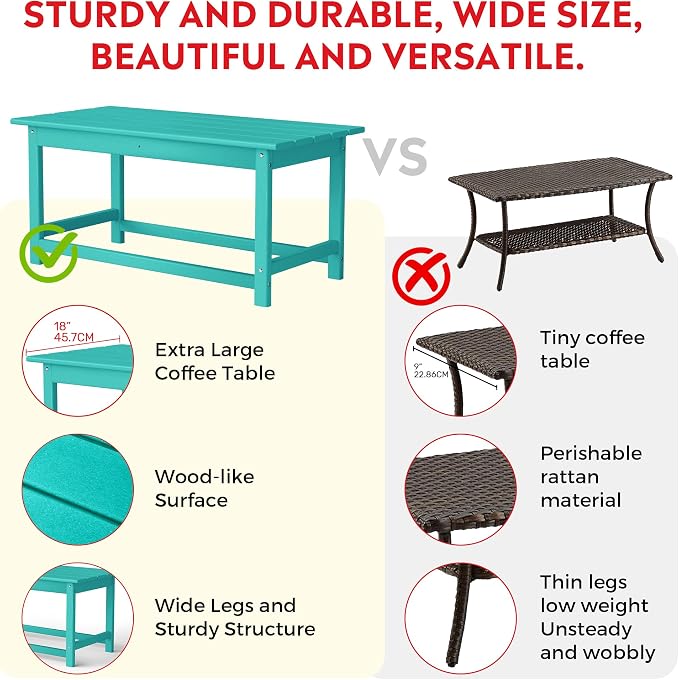 Costaelm Adirondack Conversation Table, HDPE Outdoor Drink Weather Resistant, Outdoor Patio Porch Accent Balcony Table for Pool, Seaside, Backyard, Turquoise