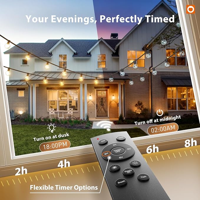 addlon Outdoor String Lights 50FT G40 with Remote 27 LED Shatterproof Bulbs | Dimmable Patio Globe Lights Waterproof, Hanging Outside Lighting for Backyard, Garden, Deck, Balcony, Porch, Café, Decor