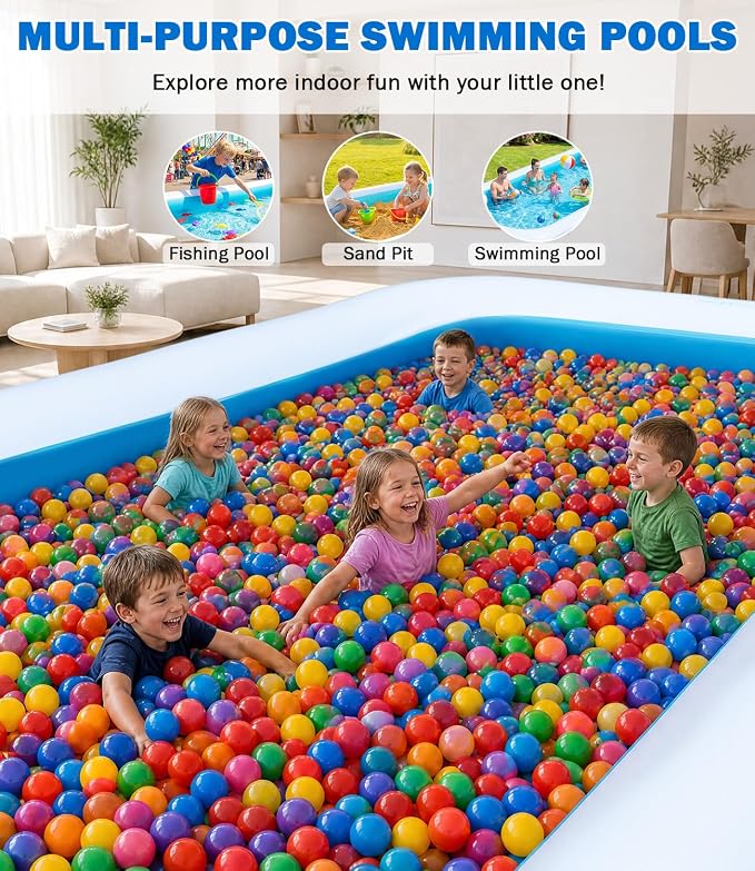 165"x76"x22" Inflatable Pool with Electric Pump, Large Blow Up Family Swimming Pool for Adults & Kids, Thickened Heavy Duty Backyard Water Party Pool
