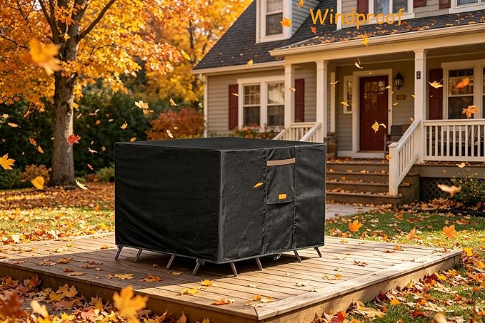 600D Heavy Duty Waterproof Patio Furniture Covers UV Resistant Rectangular Outdoor Table and Chair Covers 90" Wx 62" D x 28" H Black