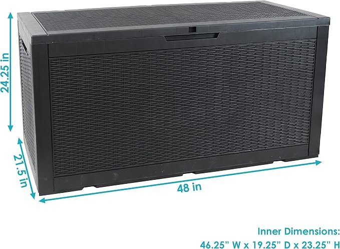 Sunnydaze Outdoor Deck Box - Lockable Package Delivery Box - Weather-Resistant Outdoor Storage Bin - 100-Gallon Faux Resin - Phantom Gray