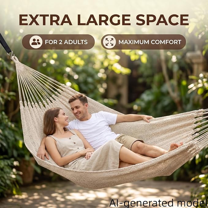 Hammocks for Outside,Bohemian 2hammock,Rope Hammock,Suitable,Yard, Beach, Backyard,Garden (Off-White, X-Large)