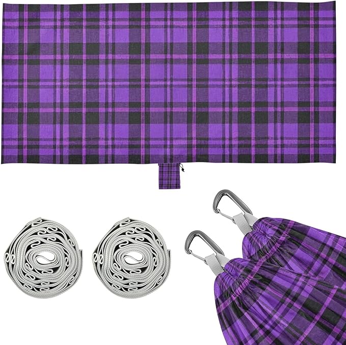 Vintage Buffalo Plaid Checked Purple 330lb Capacity Hammocks with Hanging Rope Fabric Hammock for Indoor Outdoor Patio Base para hamaca