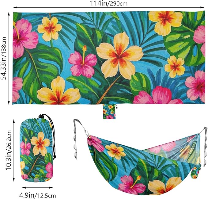 Colorful Summer Hawaiian Flowers 330lb Capacity Camping Hammocks with Hanging Rope Swing Hammock for Outside Patio Garden amacas para patios con Base de adultos
