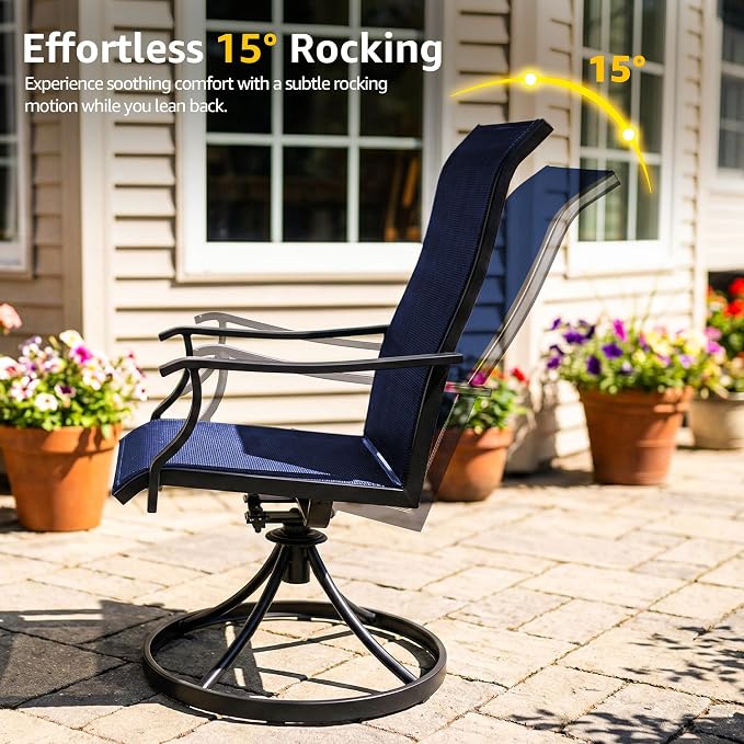 NATURAL EXPRESSIONS 5 Piece Patio Table and Chairs Set, HDPS Outdoor Dining Set with 4 Swivel Dining Chairs, Textilene Mesh Fabric, 36" Dining Table with Umbrella Hole for Backyard, Garden (Navy)