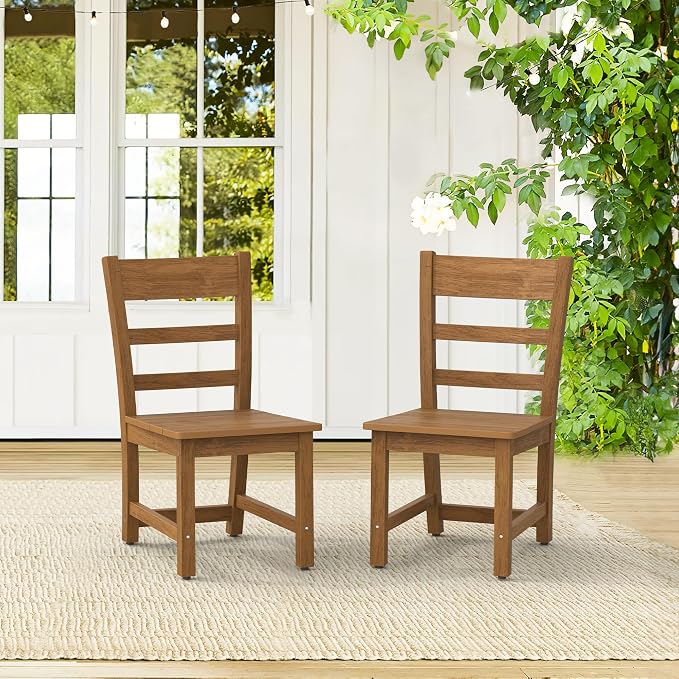 Cozyman Armless Outdoor Dining Chairs, All Weather Resistant HDPS Patio Dining Chairs, Classic Chair Support 350 LBS, for Outdoor Indoor, Lawn, Garden, Backyard, Teak Color-Oil Printed