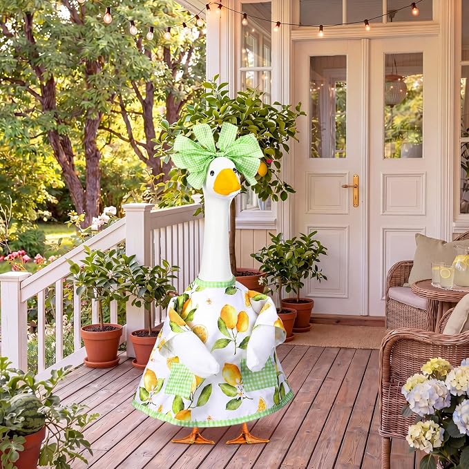 Abbylike Summer Lemon Porch Goose Outfit Spring Lemon Costume Clothes for 23'' Goose for Summer Garden Porch Statue Yard Pathway Decorations