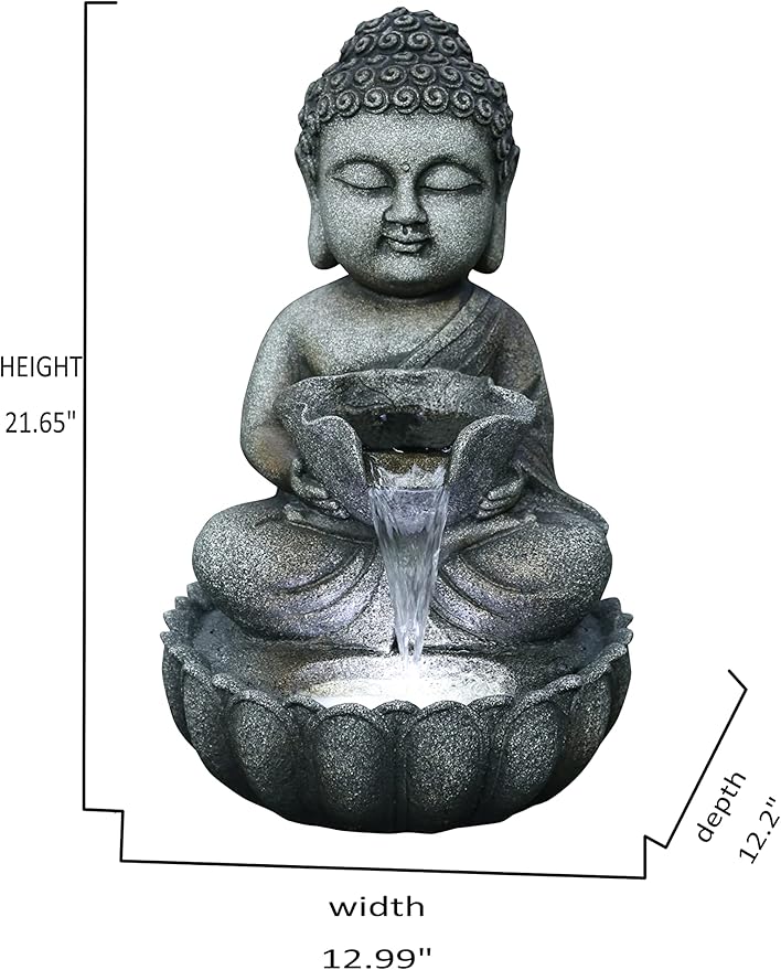Hi-Line Gift-22 Sitting Buddha Fountain W/LED Light Outdoor Fountain Resin Garden Decor