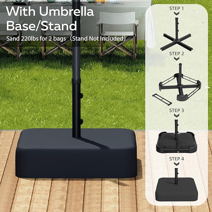 AECOJOY 15ft Double-Sided Patio Umbrella with Solar Lights, Outdoor Rectangle Market Large Patio Umbrella with Base Include|Crank Handle|156 PCS LED Lights for Garden Deck Pool in Beige(1.9" Pole)